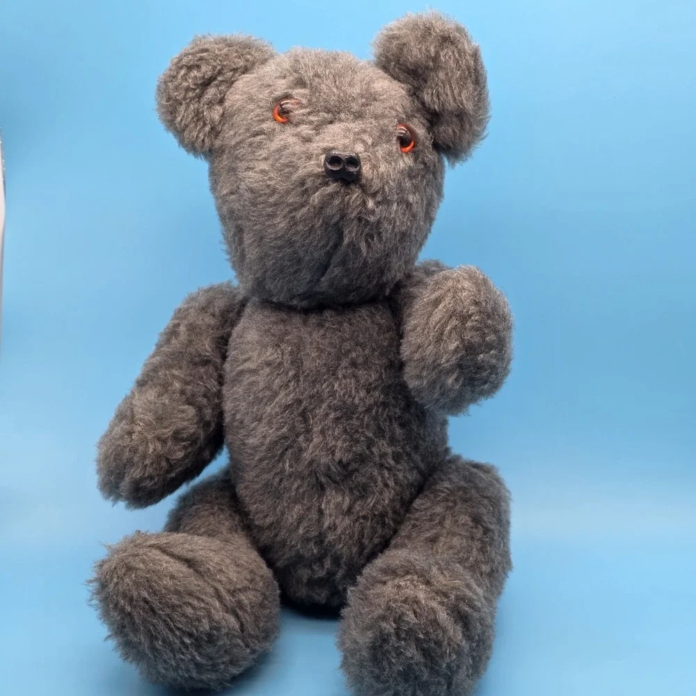 Vintage Jointed Teddy Bear Stuffed Animal Orange Eyes